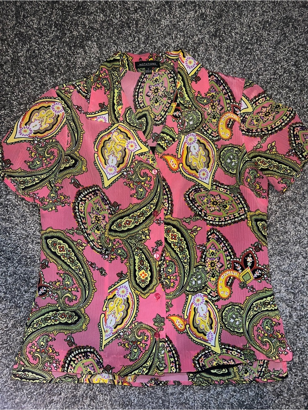 NOTATIONS Pink Paisley Short-Sleeve Button Down Top
